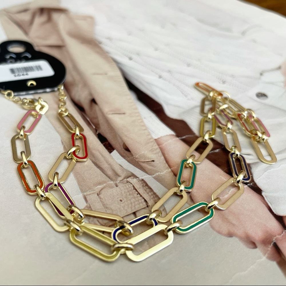 Gold enamel link chain necklace - Picture 2 of 5